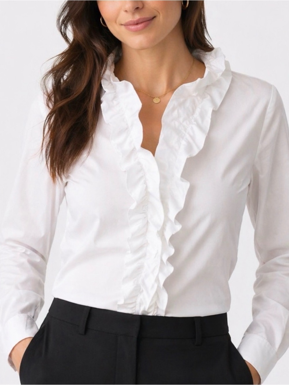 Lafayette 148 New York Ruffle Front Button Down Blouse